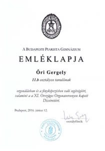 a Piarista Gimnázium Emléklapja